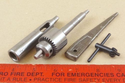 Nice mt1 jacobs 1a lathe drill chuck 0 - 1/4&#034; &amp; mt1 mt2 arbor adapter &amp; drift for sale