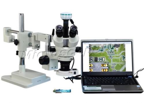 2x-90x stereo zoom dual-bar boom stand microscope+54 led light+2.0mp usb camera for sale