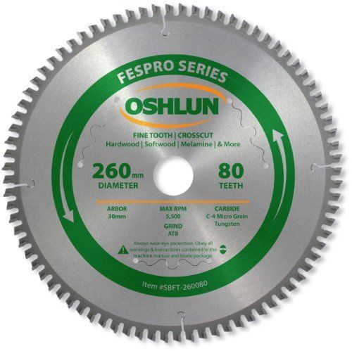 Oshlun SBFT-260080 260mm 80 Tooth FesPro Crosscut ATB Saw Blade W/ 30mm Arbor