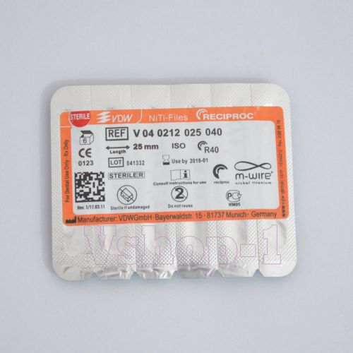 Dental mwire reciproc niti root canal rotary files steriler vdw r40 6pcs v-1 for sale