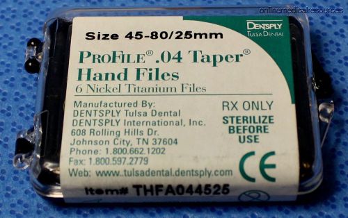 DENTSPLY ProFile Nickel Titanium Hand File Size 45-80 25mm Pack of 6 THFA044525