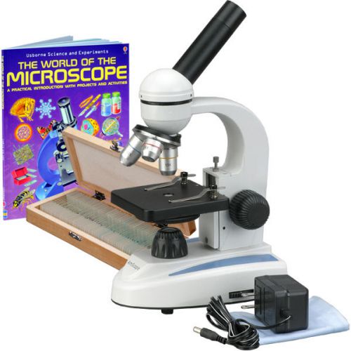40X-1000X Metal Frame Glass Lens Student Microscope + 50 Prepared Slides + Book