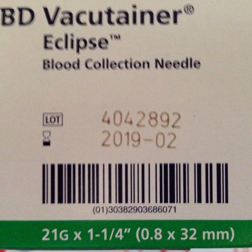 BD VACUTAINER ECLIPSE SAFETY-LOK BLOOD COLLECTION NEEDLES 21 G X 1 1/4 BOX 48
