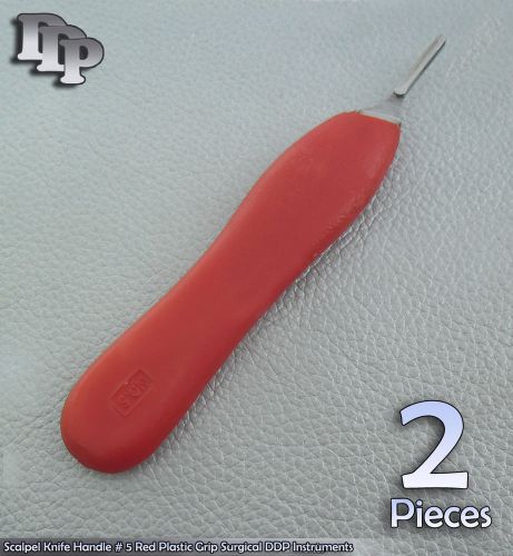 2 Pieces Of Scalpel Knife Handle # 5 Red Plastic Grip, Surgical DDP Instruments