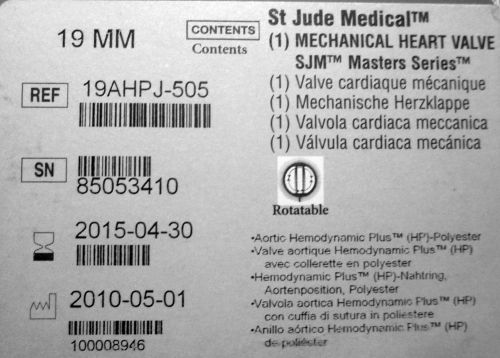 St Jude Medical 19AHPJ-505 19mm Mechanical Heart Valve SJM Masters Series
