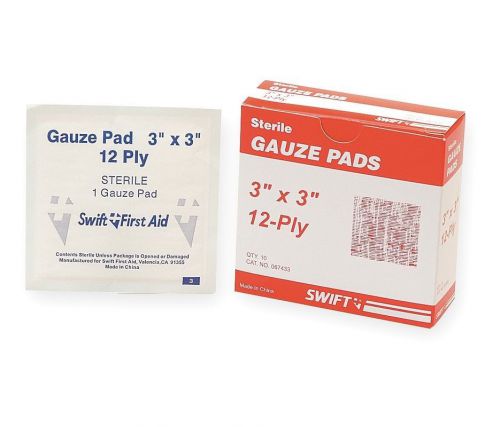 SWIFT Gauze Pads, Sterile, 3 x 3 In, Pk 10