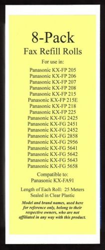 8-pack KX-FA91 Fax Film Refill Rolls for Panasonic KX-FG2425 KX-FG2451 KX-FG2452