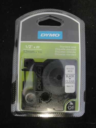 Dymo D1 Labels BLACK PRINT CLEAR Labeling Tape 45110 1/2&#034; W X 23&#039; L (12mm X 7m)