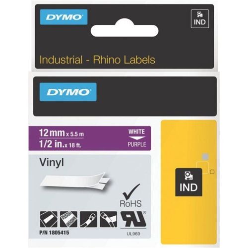 Dymo 1805415 Color Coded Label White on Purple 0.75 W x 18 L Vinyl