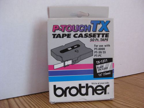 Brother P-Touch TX Tape Cassette TX-1311 Black on Clear 1/2&#034;