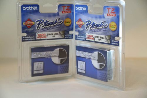 2 NEW BROTHER P-TOUCH TZ-135 (1/2 inch/12mm) WHITE PRINT ON CLEAR TAPE