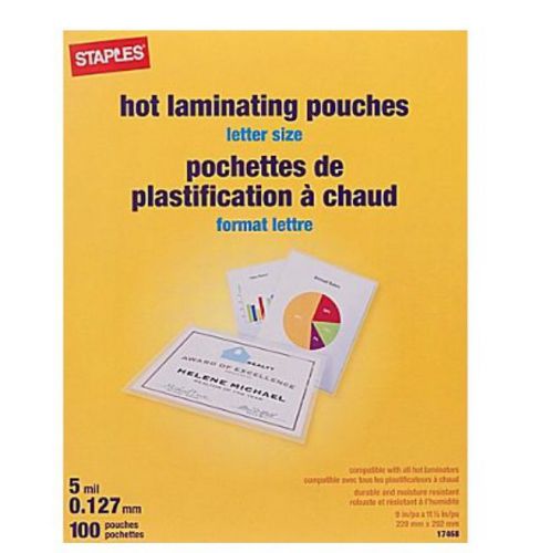 Staples Letter Size Thermal Laminating Pouches 5 mil 100 pack  NEW PACK
