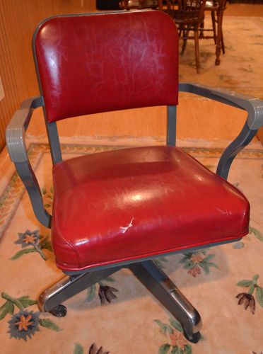 Vintage red 1950&#039;s industrial steel adjustable office chair for sale