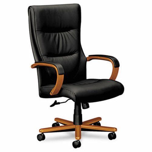 Basyx High-Back Swivel/Tilt Chair, Black Leather/Cherry (BSXVL844HSP11)