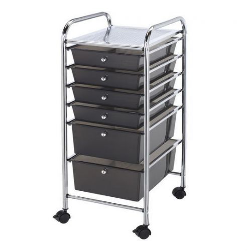 Blues hills studio office / shop storage chrome frame cart 6 smoke color drawers for sale