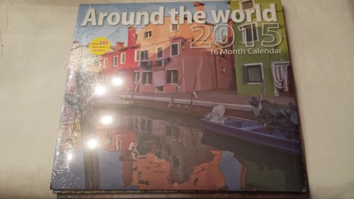 2015  WALL CALENDAR AROUND THE WORLD WITH 250 REMINDER STICKERS 11&#034; x 12&#034;