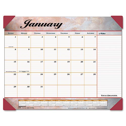 At-a-glance monthly desk pad calendar, 22&#034; x 17&#034;, marbleized burgundy for sale