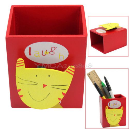 Pen holder cartoon memo clip wood pencil cup container organizer desk storage for sale