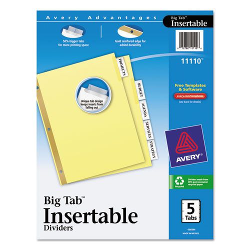 WorkSaver Big Tab Reinforced Dividers With Clear Tabs, 5-Tab, Letter, Buff