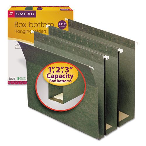 Three Inch Expansion Box Bottom Hanging File Folders, Letter, Green, 25/Box