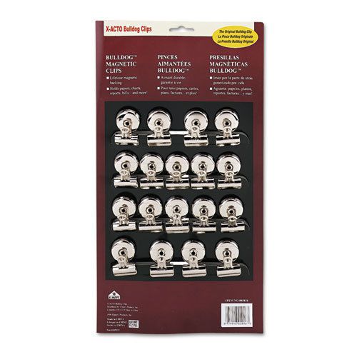 Bulldog magnetic clips, steel, 1-1/4&#034;w, nickel-plated, 18/box for sale