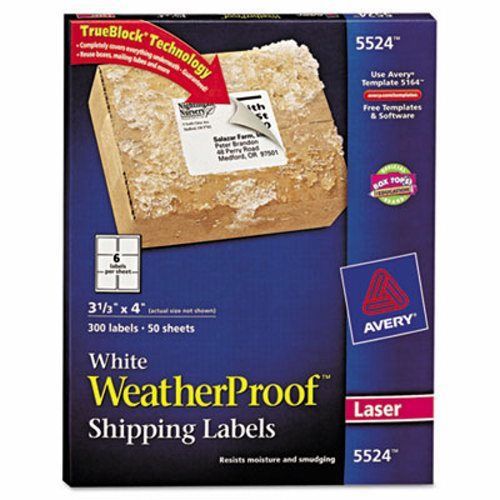 Avery White Weatherproof Laser Shipping Labels, 3-1/3 x 4, 300/Pack (AVE5524)