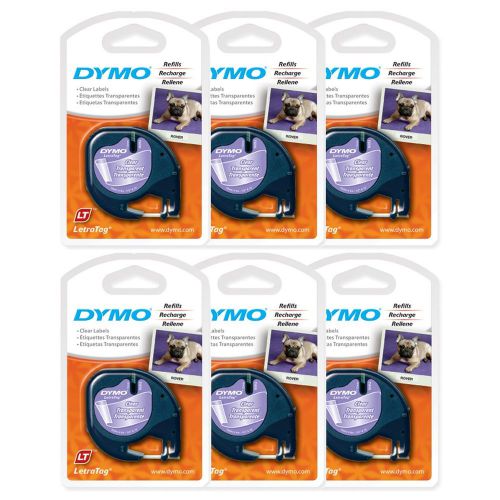 6pk dymo #16952 letratag clear (transparent) letra tag lt-100 label refill tapes for sale