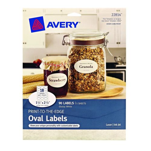 Avery Print-to-the-Edge Oval Labels, Glossy White, 1.5 x 2.5-Inches
