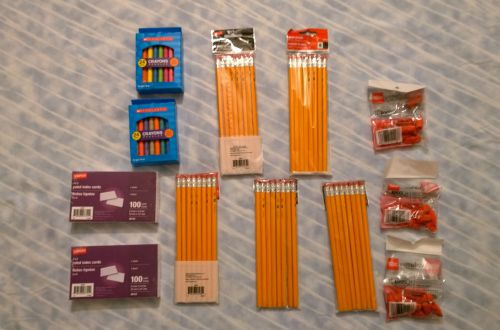 Lot of School Office Supplies Crayons Pencils Erasers Index Cards