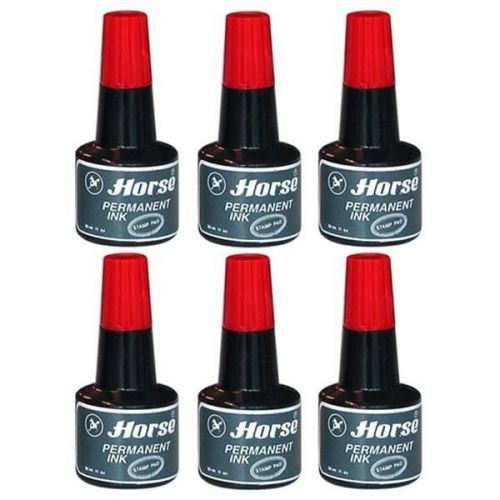 6 Pieces Horse Red Stamp Pad Water Proof Refill Permanent ink 30 cc Per Each