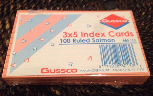 Gussco 3 x 5 index cards pack of 100 ruled salmon #80 113 new orangeish for sale