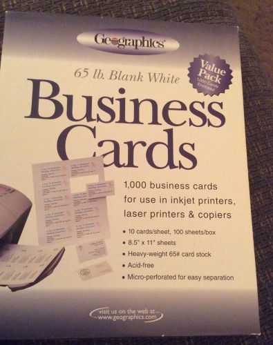 GEOGRAPHICS  Standard Business Cards, 1000 Blank White 65 lb