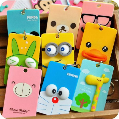 Charms cute cartoon card holder sleeve set key chain keyring bus ic credit cards for sale
