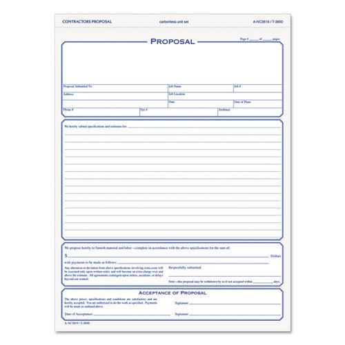 TOPS Snap-Off Proposal Form, 8.5x11, 3-Part Carbonless, 50 Forms TOP3850