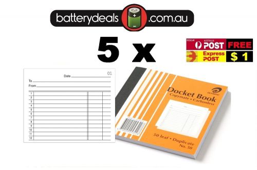 5 x Olympic Docket Book No50 Carbonless 100x125mm #50 140990 Duplicate No. 50