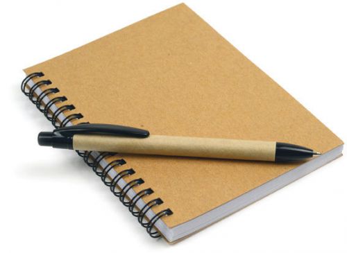 Eco Friendly note pad and eco friendly pen  plain paper, ring binded 11x15x1cm