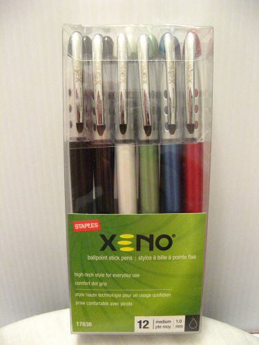 STAPLES XENO BALLPOINT STICK PEN BLACK INK 12 Pack 1.0mm 17838