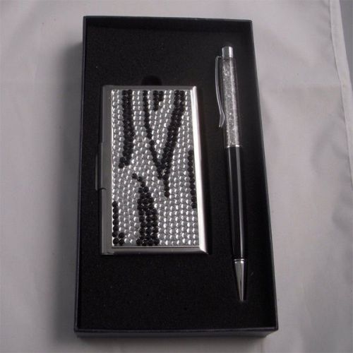Crystal Business Card Case &amp; Stylus w/Crystal Stylus Pen Set W Gift Box(Black)