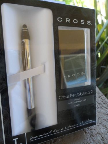 Cross  Ballpoint Pen &amp; Stylus Black and Chrome  with Microfiber  Cloth