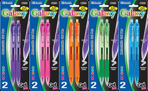 BAZIC Galaxy Retractable Color Gel Pen (2/Pack), Case of 12