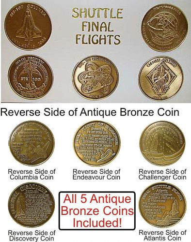 Final Shuttle Orbiter Flights Bronze Collector Coins Set of 5 &amp; Fisher Space Pen