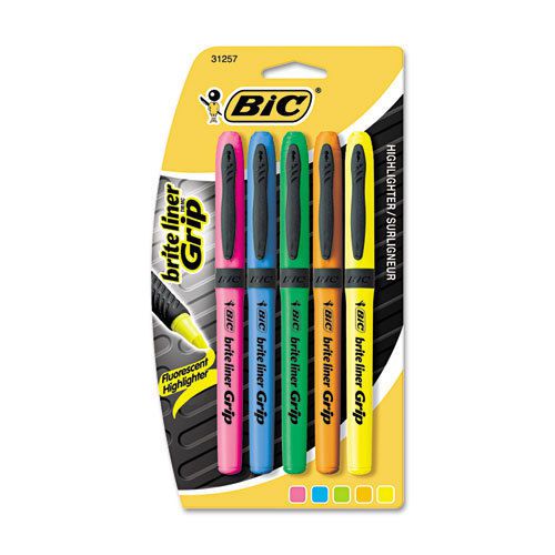BIC Brite Liner Grip Highlighter, Chisel Tip, Fl. Colors, 5/Set - BICGBLP51ASST