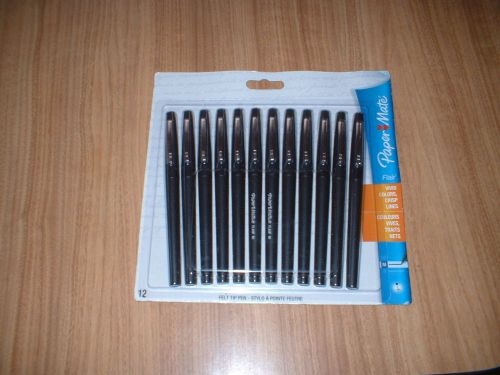 PAPERMATE &#034;FLAIRS&#034; PACK OF 12 BLACK NEW &amp; SEALED FREE SHIP