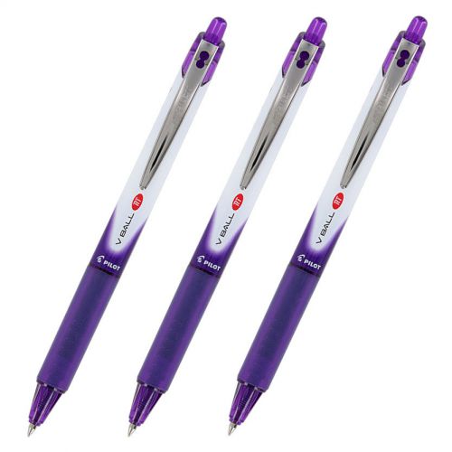 Pilot VBall Roller Ball RTLiquid Pen, Purple Ink, Extra Fine Point, 3/Pack