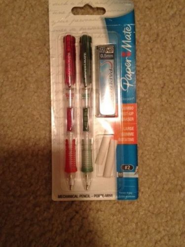 2 PAPER MATE Clear Point 0.5mm Mechanical Pencils GREEN/RED BARRELS