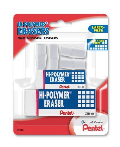 Pentel Hi-polymer Non-abrasive Latex-free Erasers - Lead Pencil (zeh2510bp)