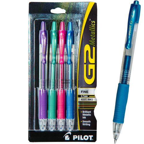Pilot G2 Metallics, 4 Pen Assortment, Purple, Green, Pink, Blue, 0.7mm Fine
