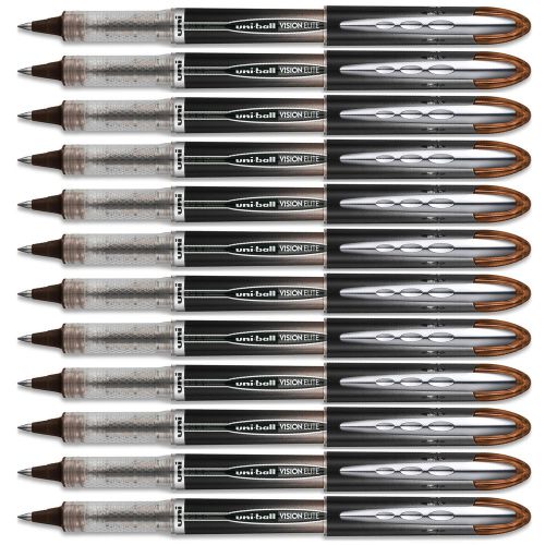 Uni-ball vision elite blx rollerball pen micro 0.5mm brown ink 12-pens for sale