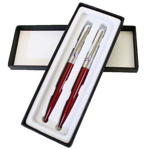 Boxed Deluxe Pierre Cardin Red Swirl Mechanical Pencil Refillable Pen Set NEW
