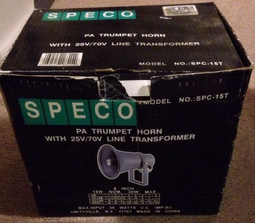 New ! speco pa trumpet horn speaker model # spc-15t w/ 25v/70v line transformer for sale